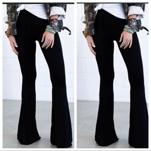 Black chic cotton blend bell flare pants